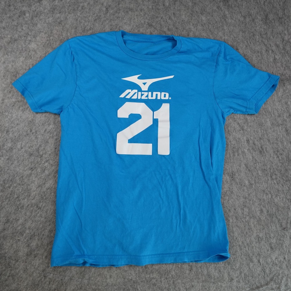Mizuno Shirt Men S/M? Blue SA Elite 21 Graphic Short Sleeve Crew Neck Cotton